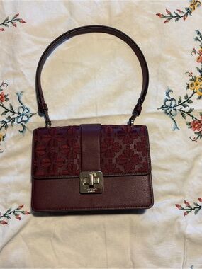 Kate Spade Spade Flower Embroidered Flap Shoulder Bag in dark merlot